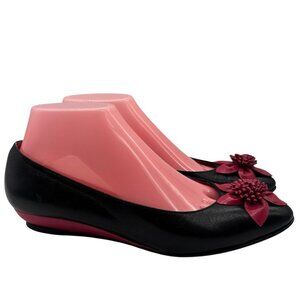 Vintage Beverly Feldman Black/Pink Low Wedge/ Flats  Leather Women’s Sz 7.5 M